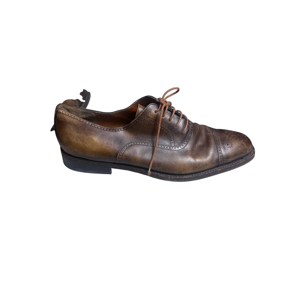 Salvatore Ferragamo Oxford Shoes Mens 11 2E Brown Leather Cap Toe Brogue Italy